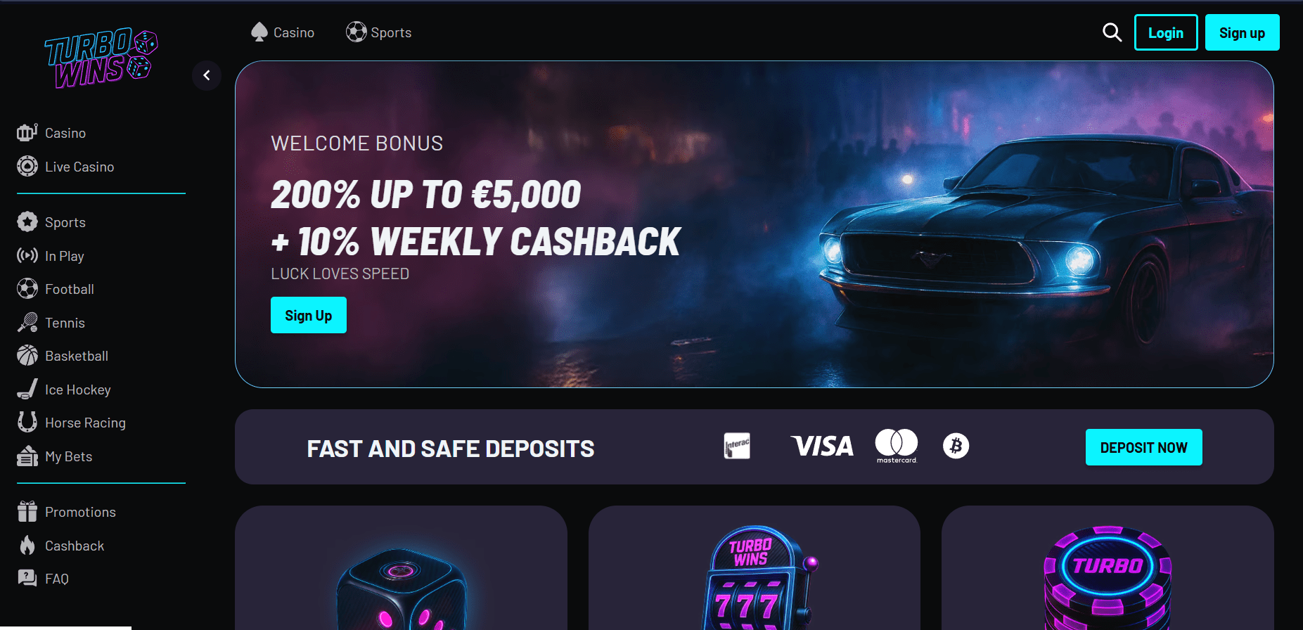 TurboWins Casino Interface